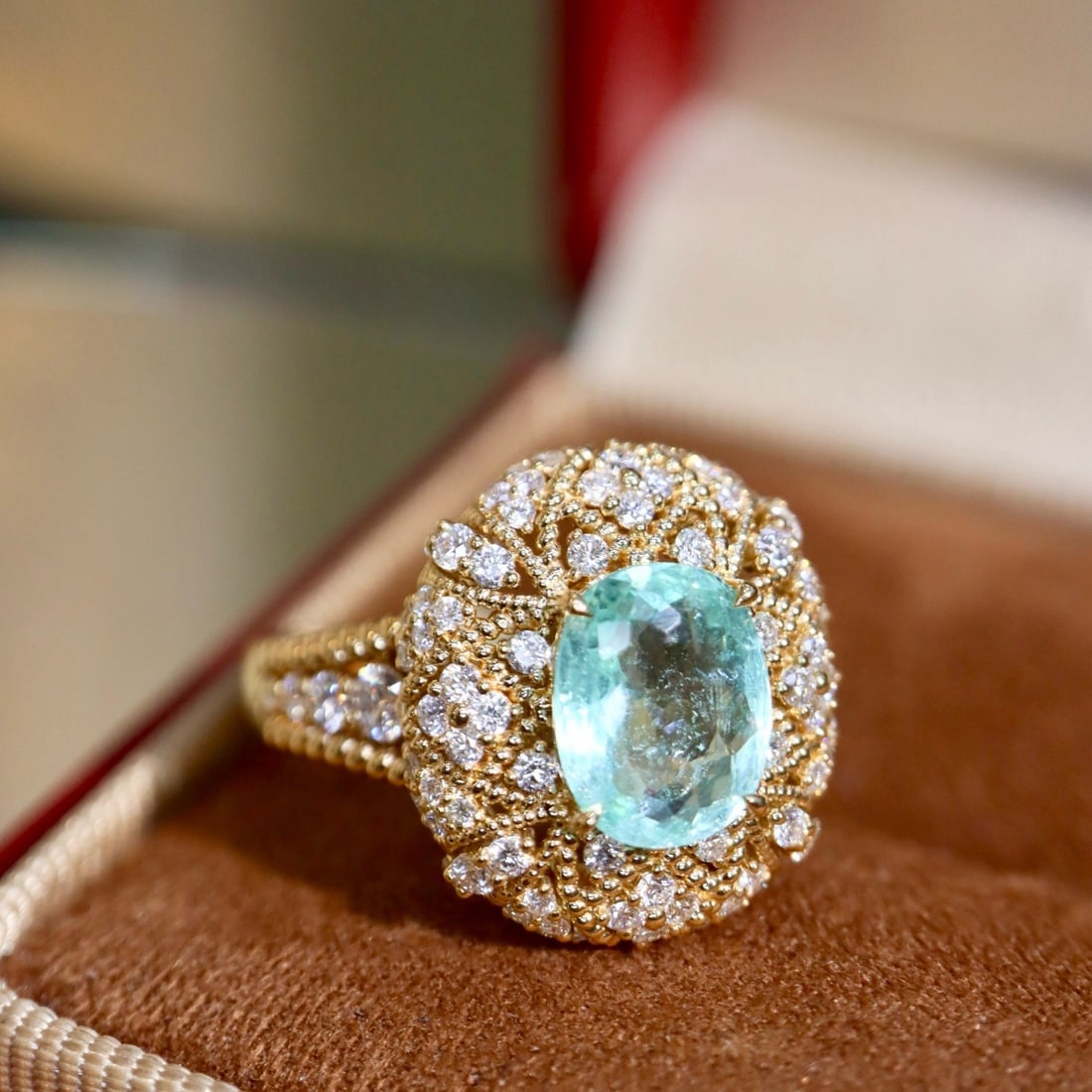14k Gold 2.39 Ctw Natural Paraiba Tourmaline & Diamond Ring - 5