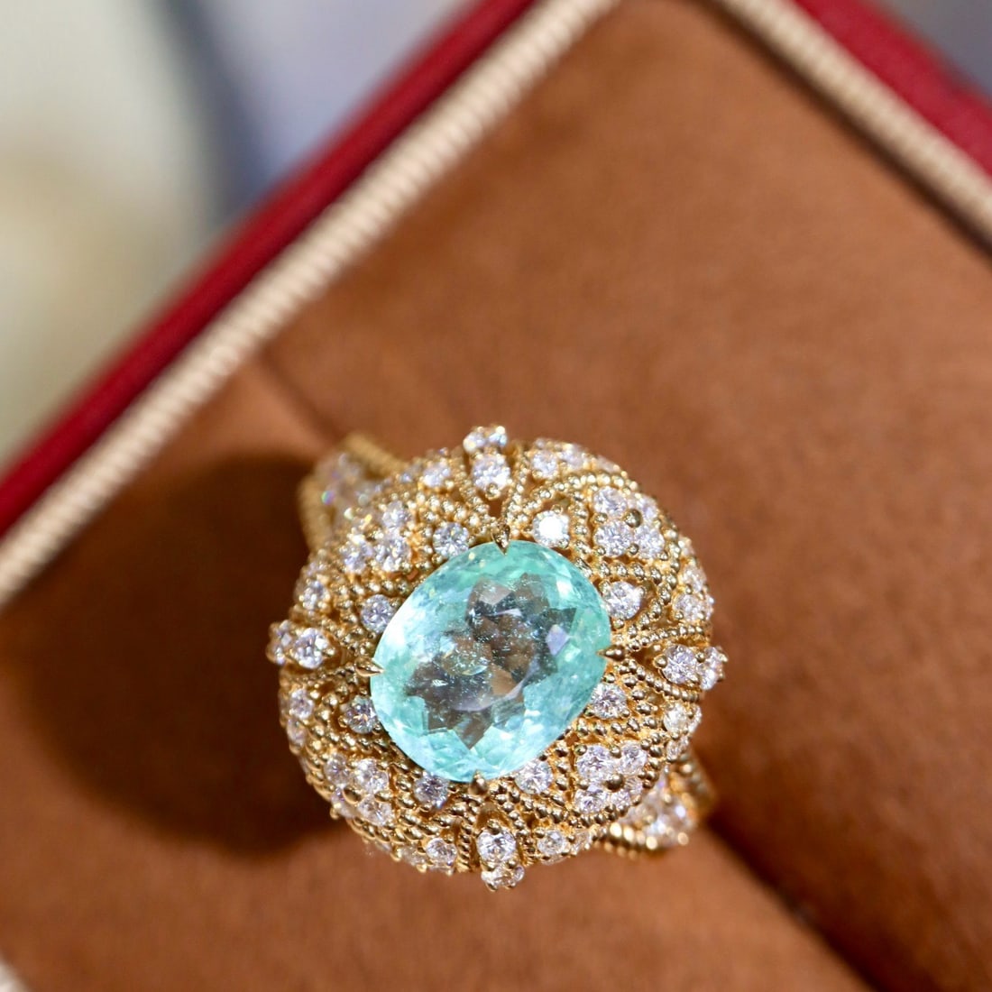 14k Gold 2.39 Ctw Natural Paraiba Tourmaline & Diamond Ring - 6
