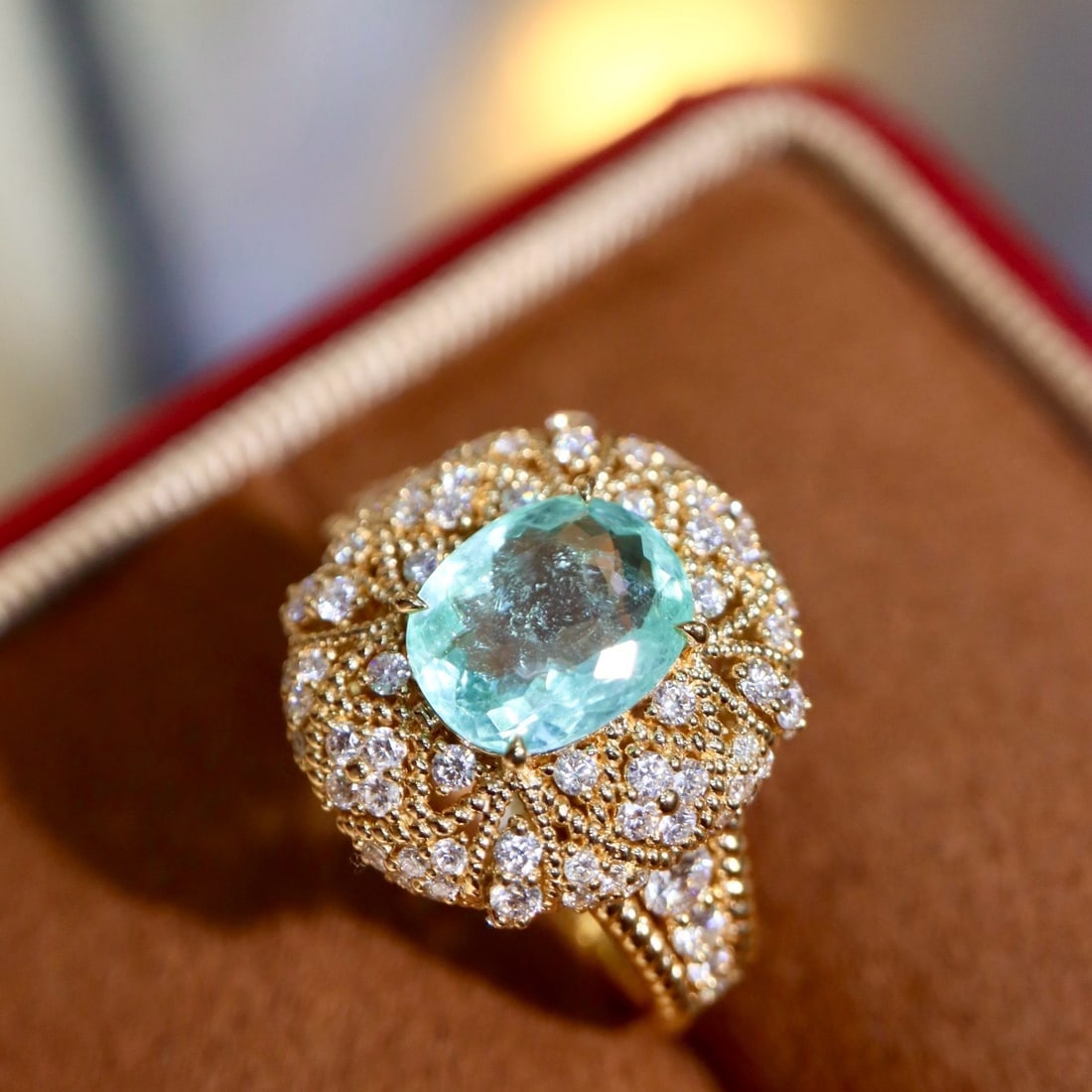 14k Gold 2.39 Ctw Natural Paraiba Tourmaline & Diamond Ring - 7