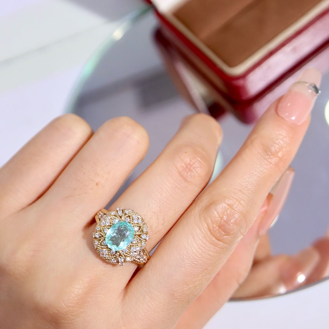 14k Gold 2.39 Ctw Natural Paraiba Tourmaline & Diamond Ring - 8