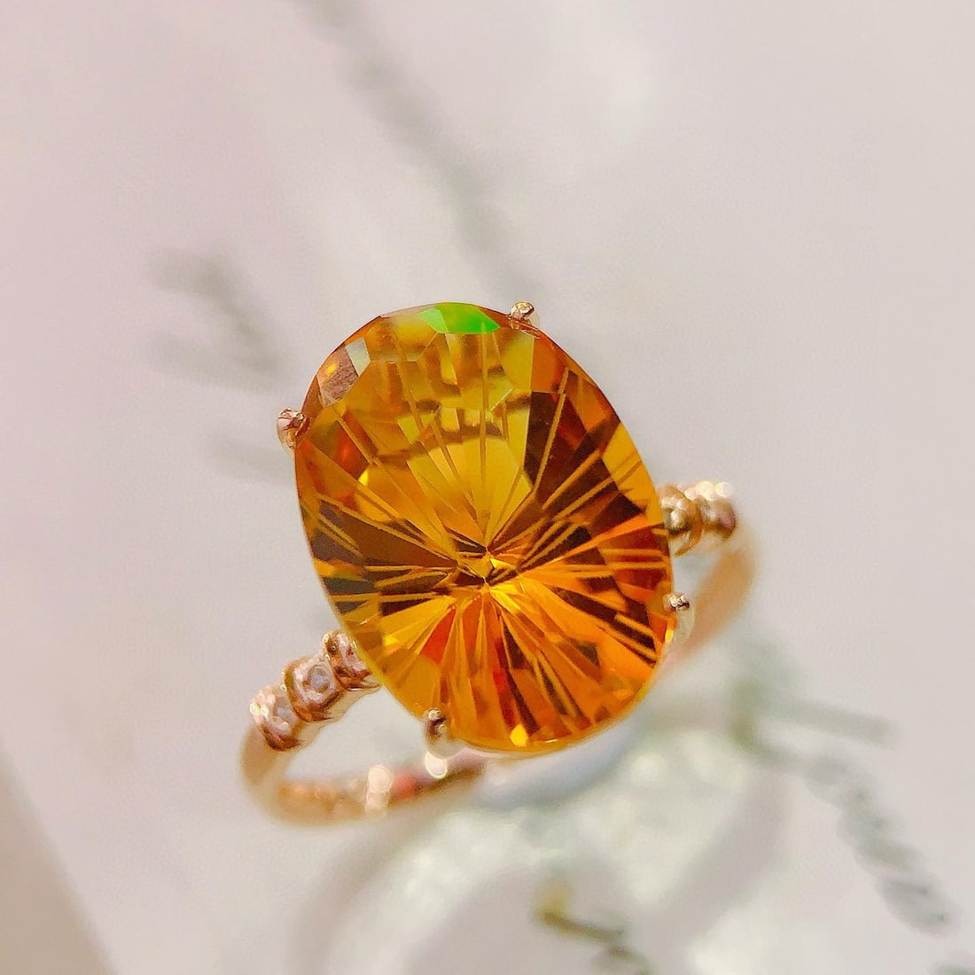 14k Gold 6.27 Ctw Natural Citrine & Diamond Ring: Ref:231187028 // gold content:14k gold // ring size:7. 25us // // main gemstone:citrine // shape:oval // carat weight:6. 25ct // color:yellow // treatment:natural // // adjacent gemstone 2 : diamond