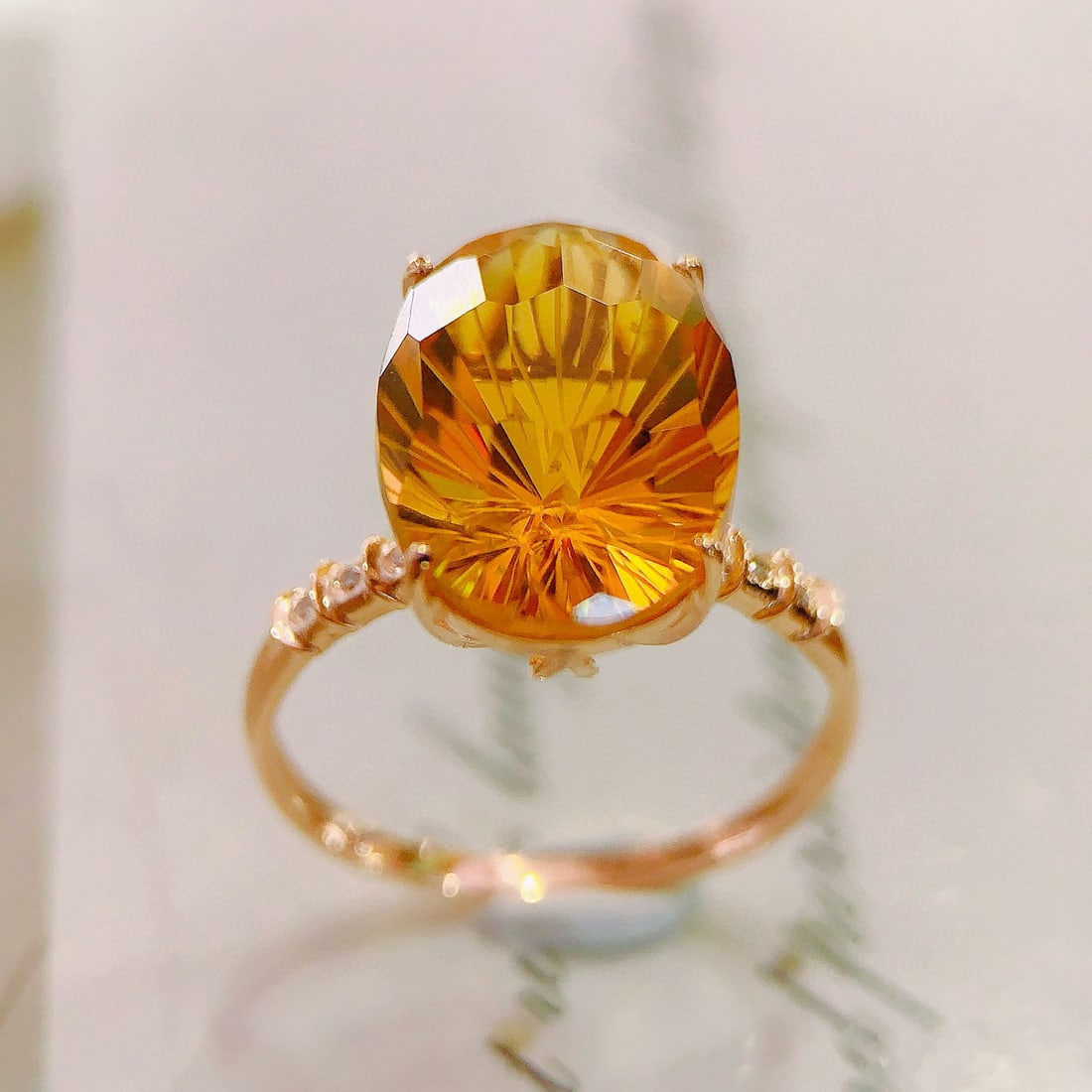 14k Gold 6.27 Ctw Natural Citrine & Diamond Ring - 4