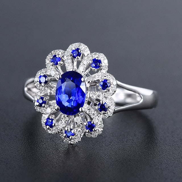 14k Gold 0.90 Ctw Natural Sapphire & Sapphire Ring - 2