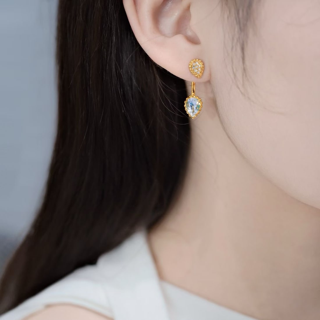 14k Gold 2 Ct Natural Aquamarine & Diamond Earrings - 4