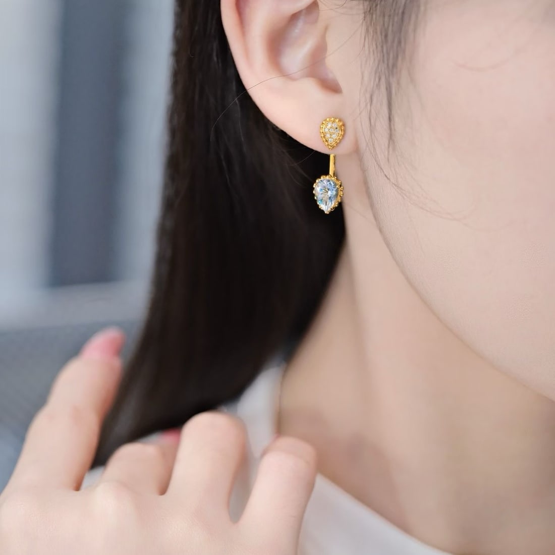 14k Gold 2 Ct Natural Aquamarine & Diamond Earrings - 5
