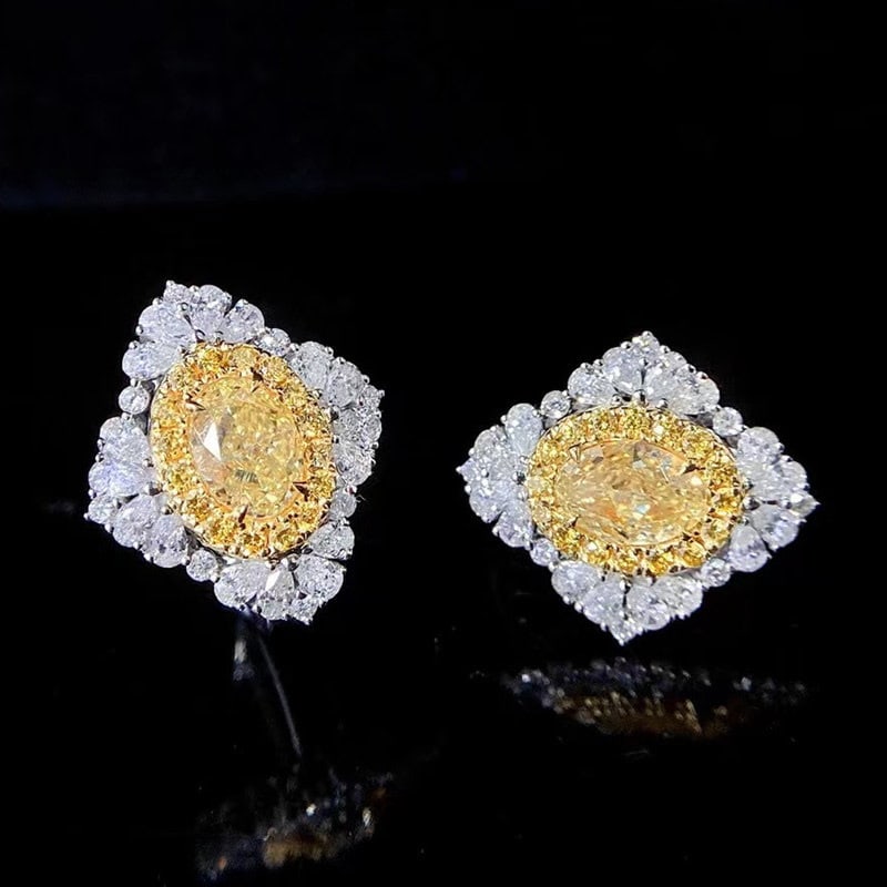14k Gold 2.2 Ctw Natural Yellow Diamond & Diamond Earrings - 3