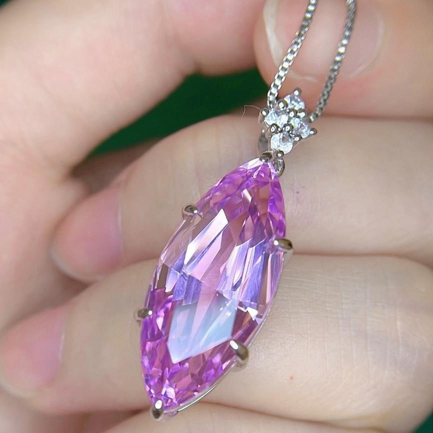 14k Gold 18.21 Ctw Natural Kunzite & Sapphire Pendant( Without Chain ) - 3