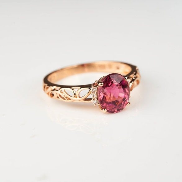 14k Gold 1.82 Ct Natural Tourmaline & Diamond Ring - 2