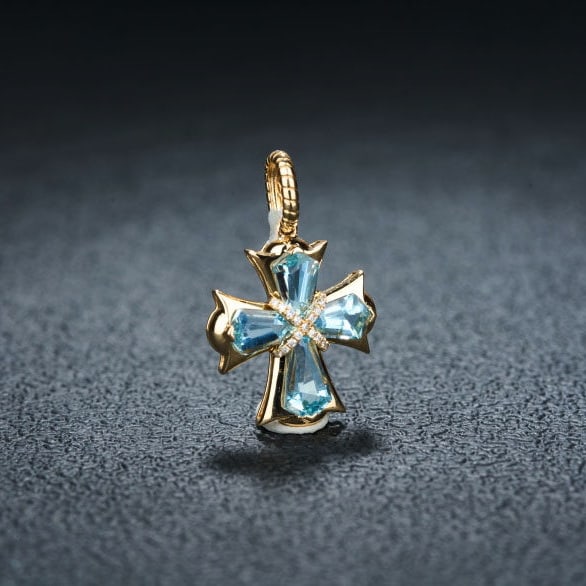 14k Gold 1.76 Ct Natural Aquamarine & Diamond Pendant( Without Chain ) - 2