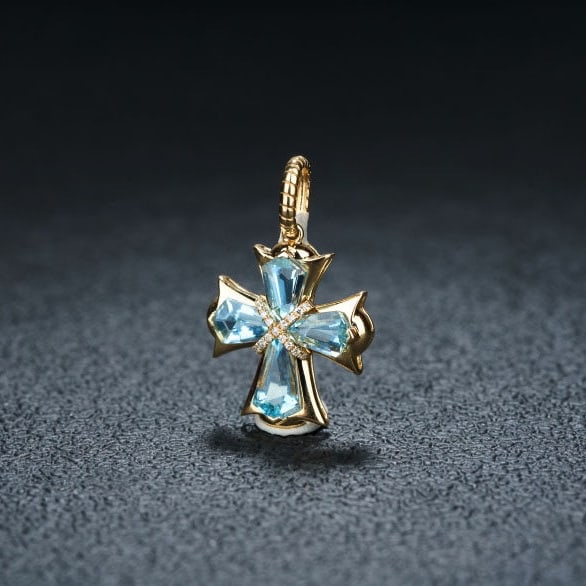 14k Gold 1.76 Ct Natural Aquamarine & Diamond Pendant( Without Chain ) - 3