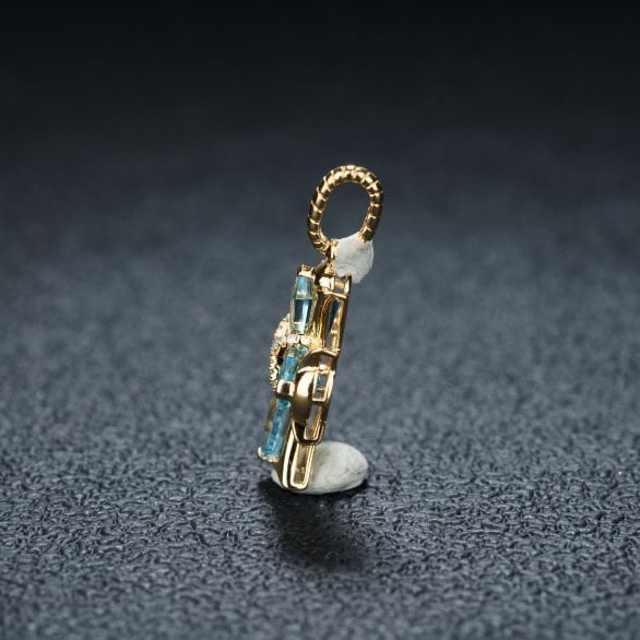 14k Gold 1.76 Ct Natural Aquamarine & Diamond Pendant( Without Chain ) - 4