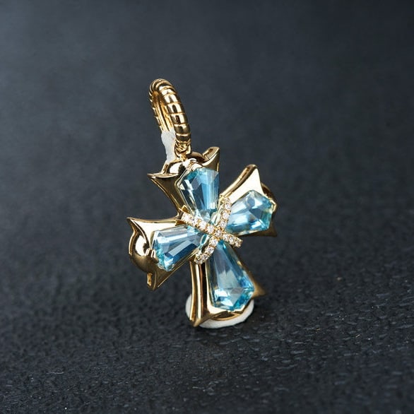 14k Gold 1.76 Ct Natural Aquamarine & Diamond Pendant( Without Chain ) - 6