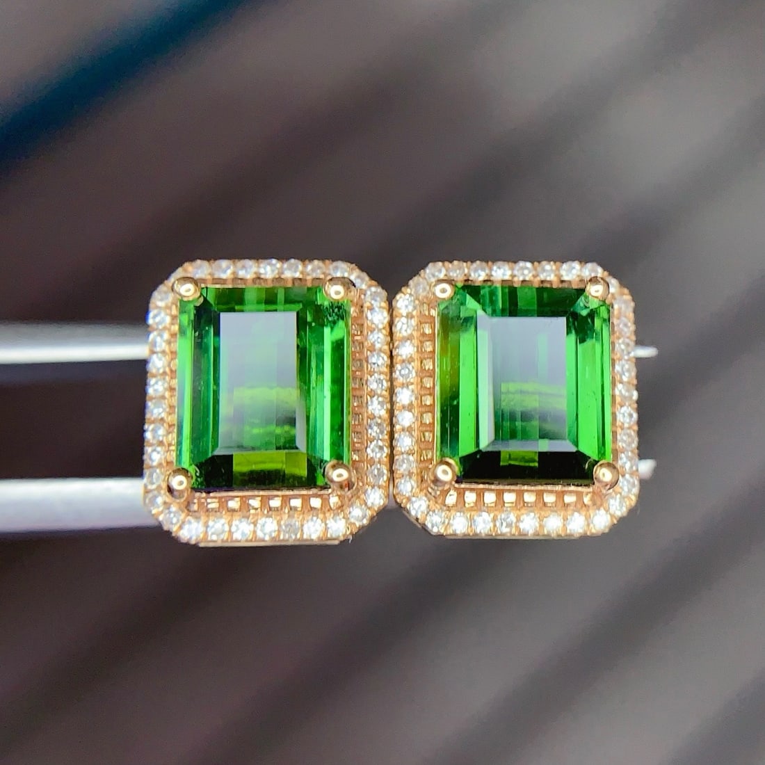 14k Gold 4.5 Ct Natural Tourmaline & Diamond Earrings - 4
