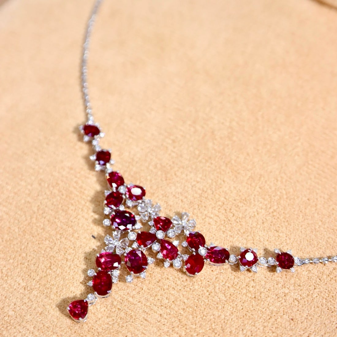 14k Gold 9.29 Ctw Natural Ruby & Diamond Necklace - 2