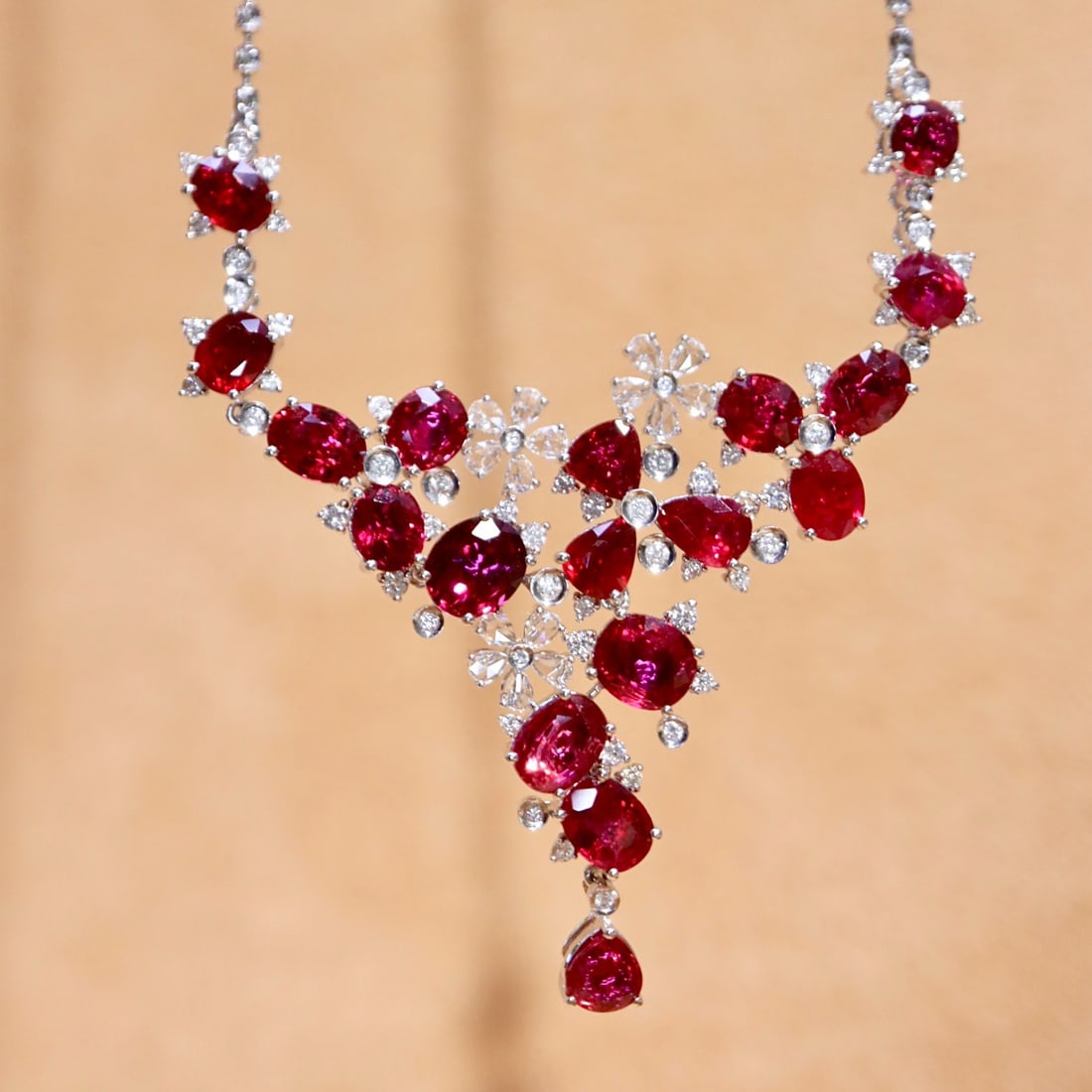 14k Gold 9.29 Ctw Natural Ruby & Diamond Necklace - 3