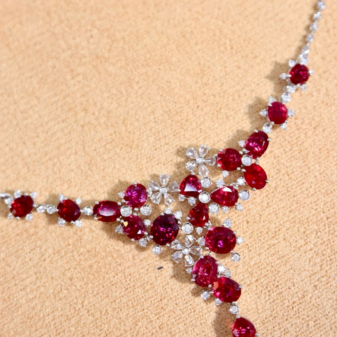 14k Gold 9.29 Ctw Natural Ruby & Diamond Necklace - 4