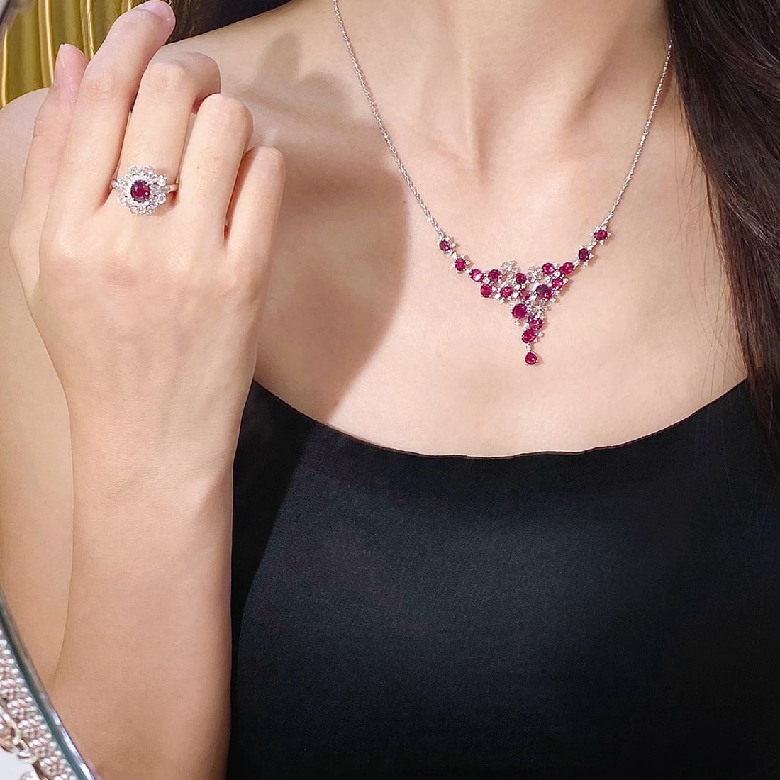 14k Gold 9.29 Ctw Natural Ruby & Diamond Necklace - 7