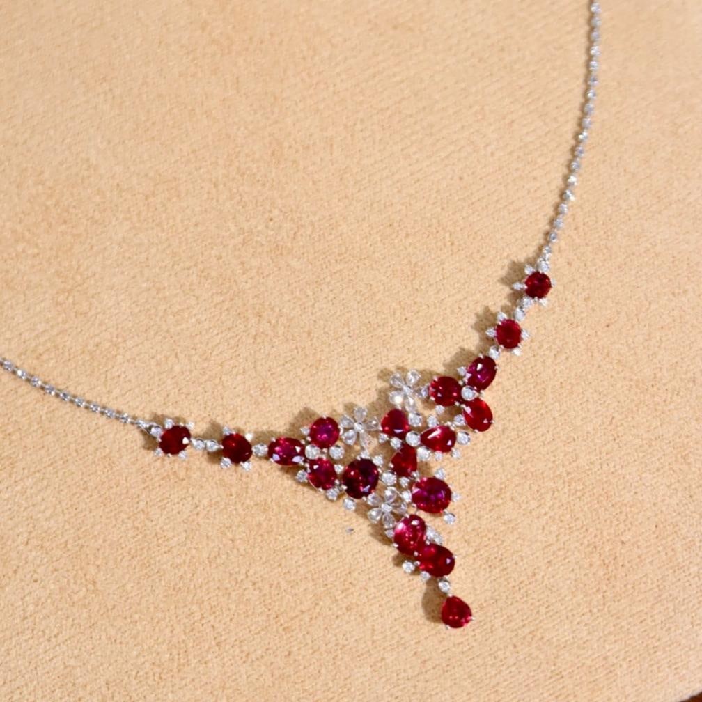 14k Gold 9.29 Ctw Natural Ruby & Diamond Necklace - 8