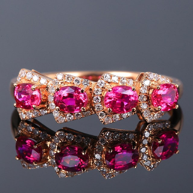 14k Gold 1.14 Ctw Natural Ruby & Diamond Ring: Ref:231187083 // gold content:14k gold // ring size:7. 25us // // main gemstone:ruby // shape:oval // carat weight:0. 98ct // color:red // treatment:natural // // adjacent gemstone 2 : diamond //