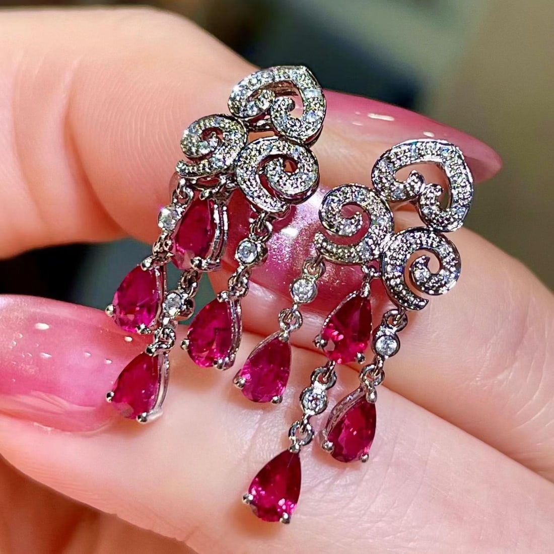 14k Gold 2.18 Ctw Natural Ruby & Diamond Earrings - 3