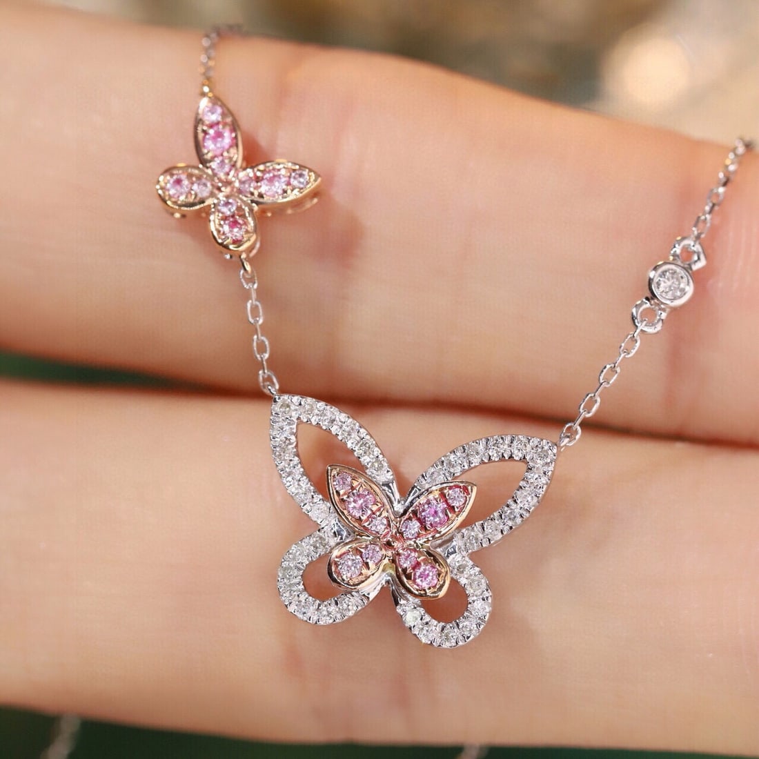 14k Gold 0.32 Ct Natural H Diamond & Butterfly Necklace - 2