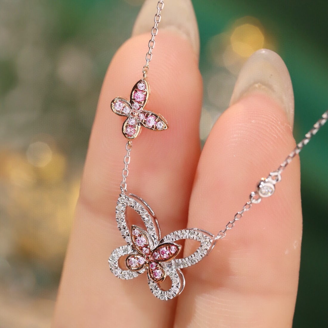 14k Gold 0.32 Ct Natural H Diamond & Butterfly Necklace - 4