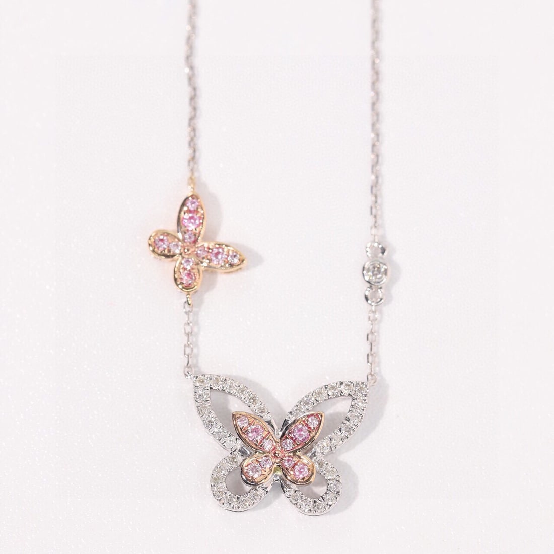 14k Gold 0.32 Ct Natural H Diamond & Butterfly Necklace - 7