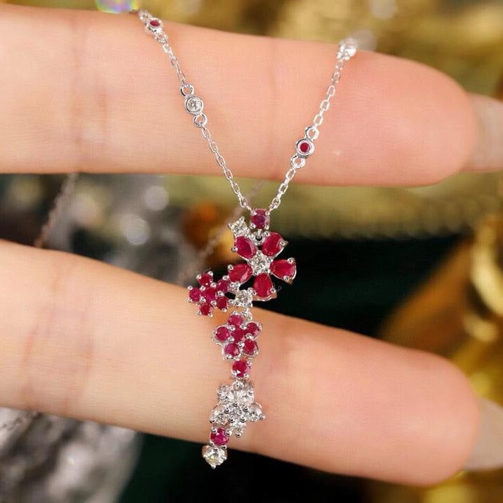 14k Gold 1.20 Ctw Natural Ruby & Diamond Necklace: Ref:231187104 // gold content:14k gold // main gemstone:ruby // shape:multiple // carat weight:0. 85ct // color:red // treatment:natural // // adjacent gemstone 2 : diamond // shape:round // carat