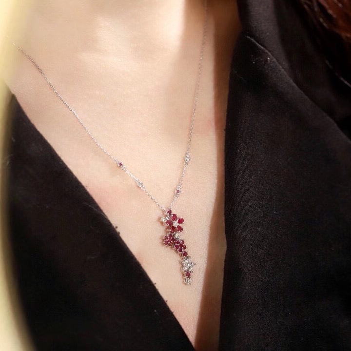 14k Gold 1.20 Ctw Natural Ruby & Diamond Necklace - 2