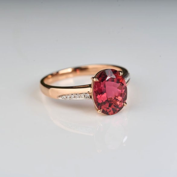 14k Gold 2.5 Ct Natural Tourmaline & Diamond Ring - 8