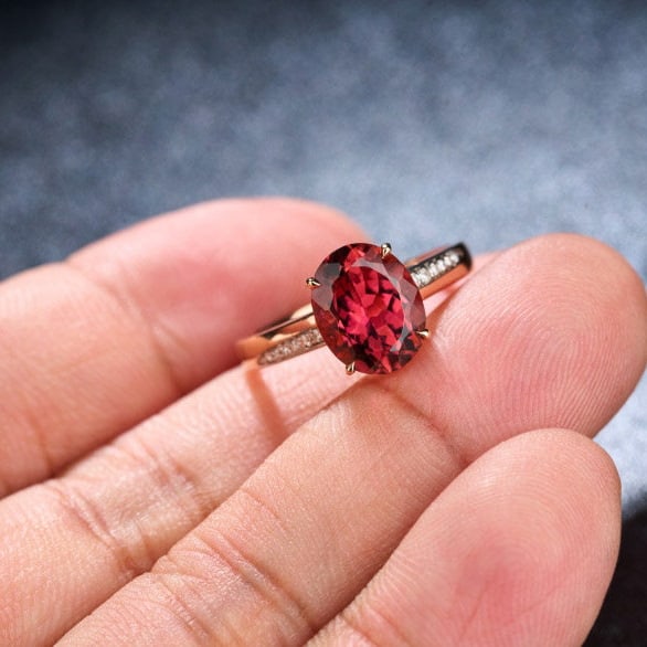 14k Gold 2.5 Ct Natural Tourmaline & Diamond Ring - 9