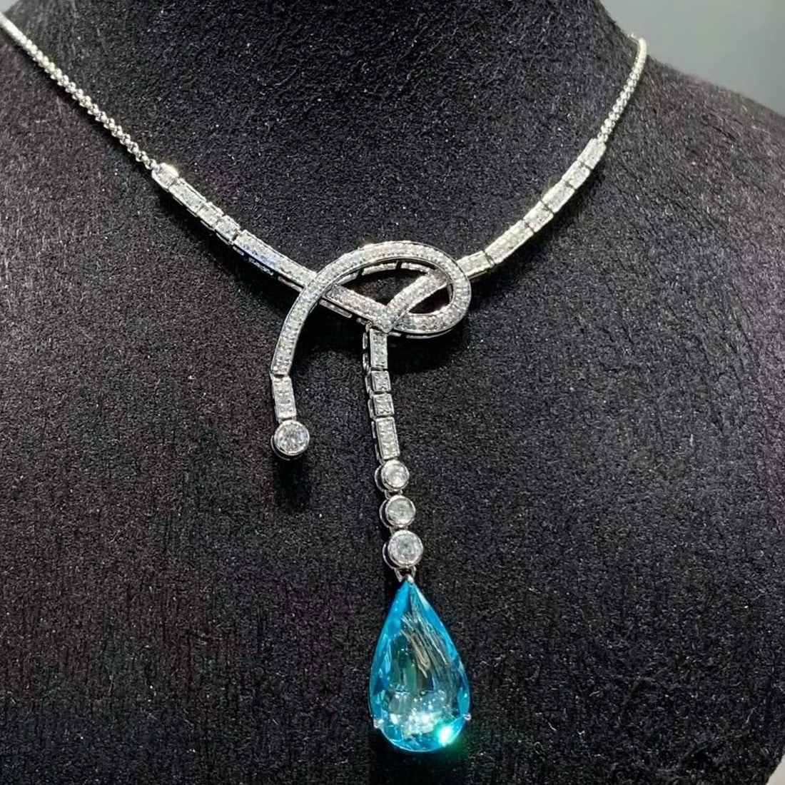 14k Gold 2.45 Ct Natural Paraiba Tourmaline & Diamond Necklace - 3