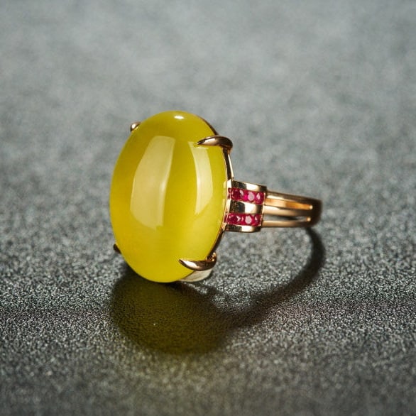 14k Gold 15.9 Ct Natural Prehnite & Ruby Ring - 2