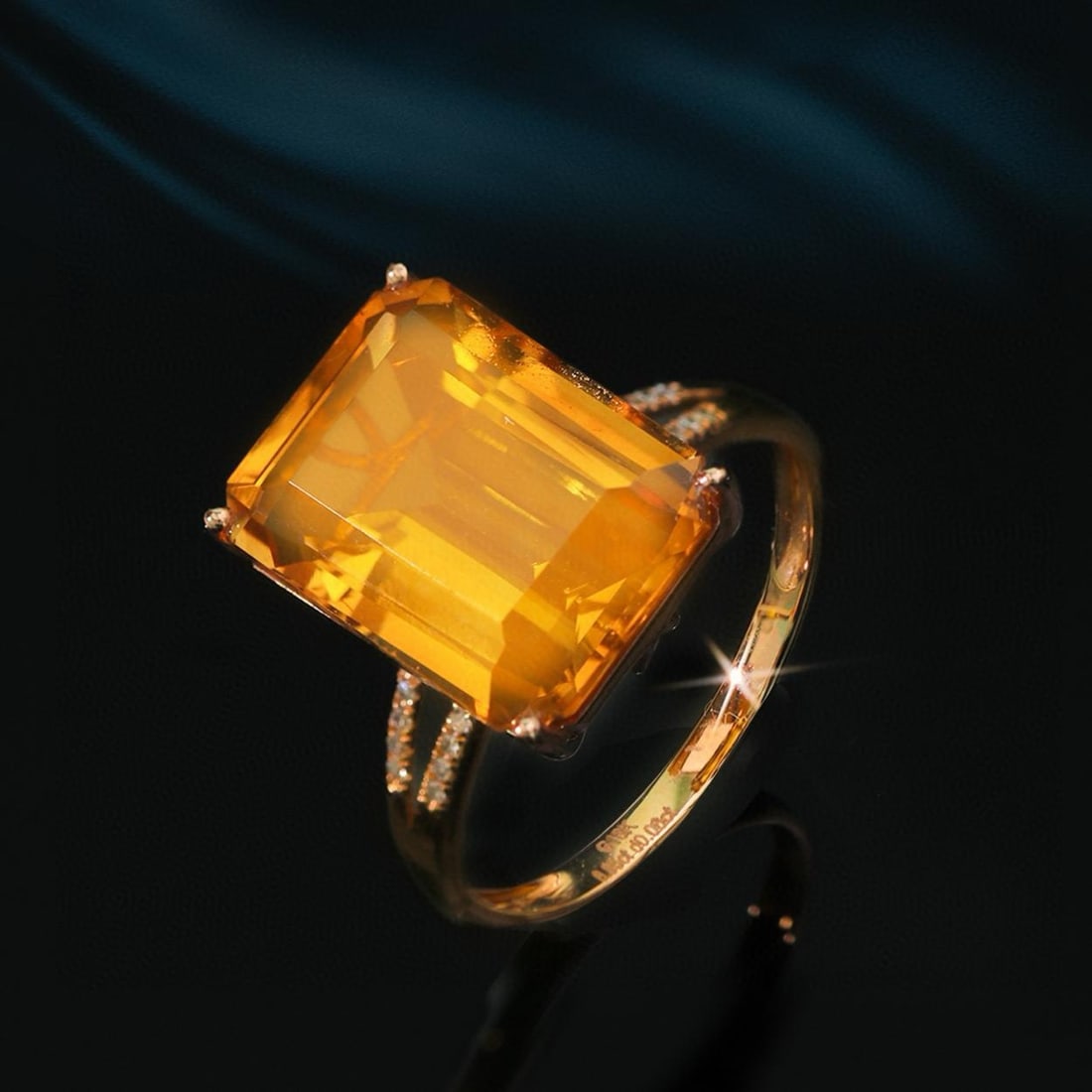14k Gold 6.91 Ctw Natural Citrine & Diamond Ring: Ref:231187128 // gold content:14k gold // ring size:7. 25us // // main gemstone:citrine // shape:octagonal // carat weight:6. 85ct // color:yellow // treatment:natural // // adjacent gemstone 2 :