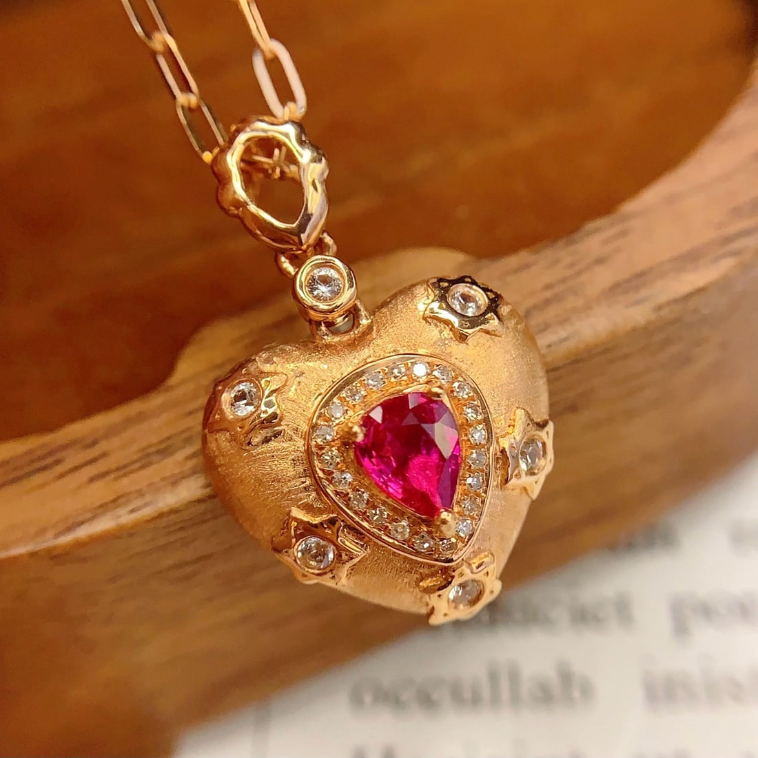 14k Gold 0.45 Ct Natural Ruby & Diamond & Sapphire Pendant( Without Chain ) - 2