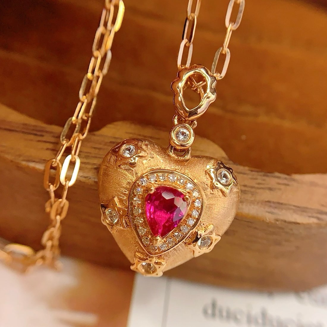14k Gold 0.45 Ct Natural Ruby & Diamond & Sapphire Pendant( Without Chain ) - 3