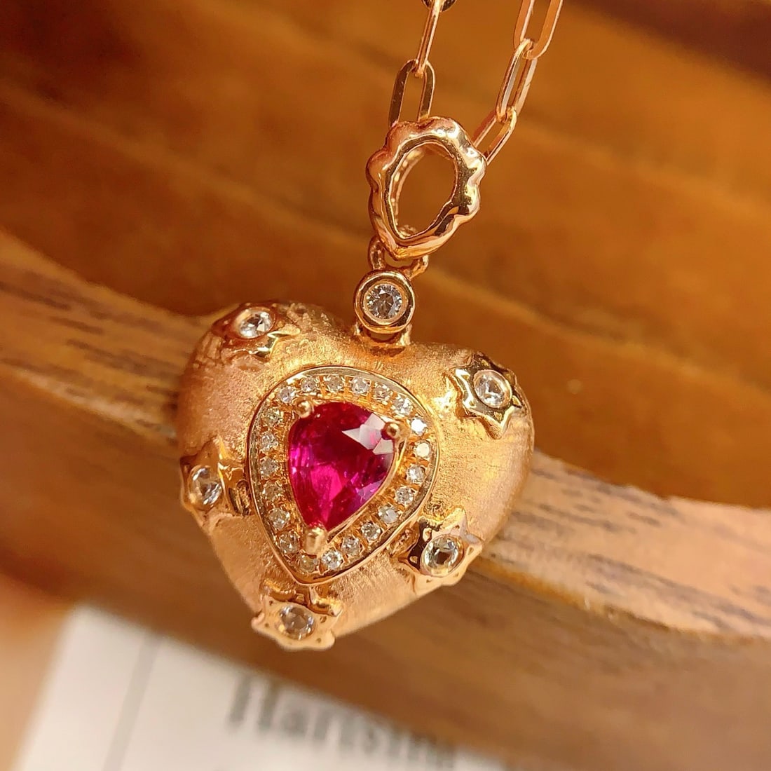 14k Gold 0.45 Ct Natural Ruby & Diamond & Sapphire Pendant( Without Chain ) - 4