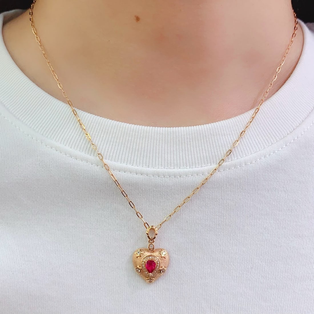 14k Gold 0.45 Ct Natural Ruby & Diamond & Sapphire Pendant( Without Chain ) - 7