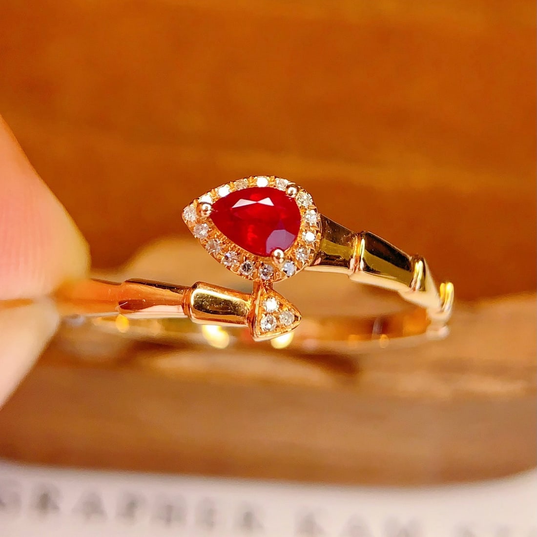 14k Gold 0.3 Ct Natural Ruby & Diamond Ring - 4