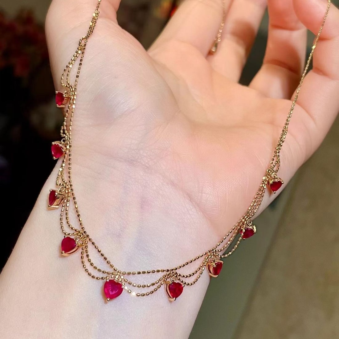 14k Gold 3.16 Ct Natural Ruby Necklace: Ref:231187140 // gold content:14k gold // main gemstone:ruby // shape:heart // carat weight:3. 16ct // color:red // treatment:natural // Condition: New Low Estimate: 5900.00 High Estimate: 8900.00