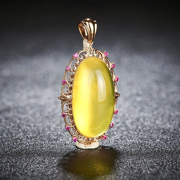 14k Gold 26.19 Ct Natural Prehnite & Ruby Pendant( Without Chain ) - 2