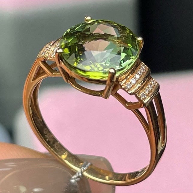 14k Gold 3 Ct Natural Tourmaline & Diamond Ring - 2