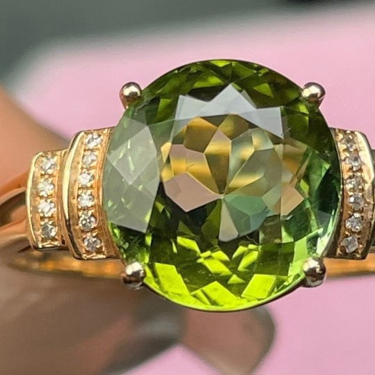 14k Gold 3 Ct Natural Tourmaline & Diamond Ring - 4