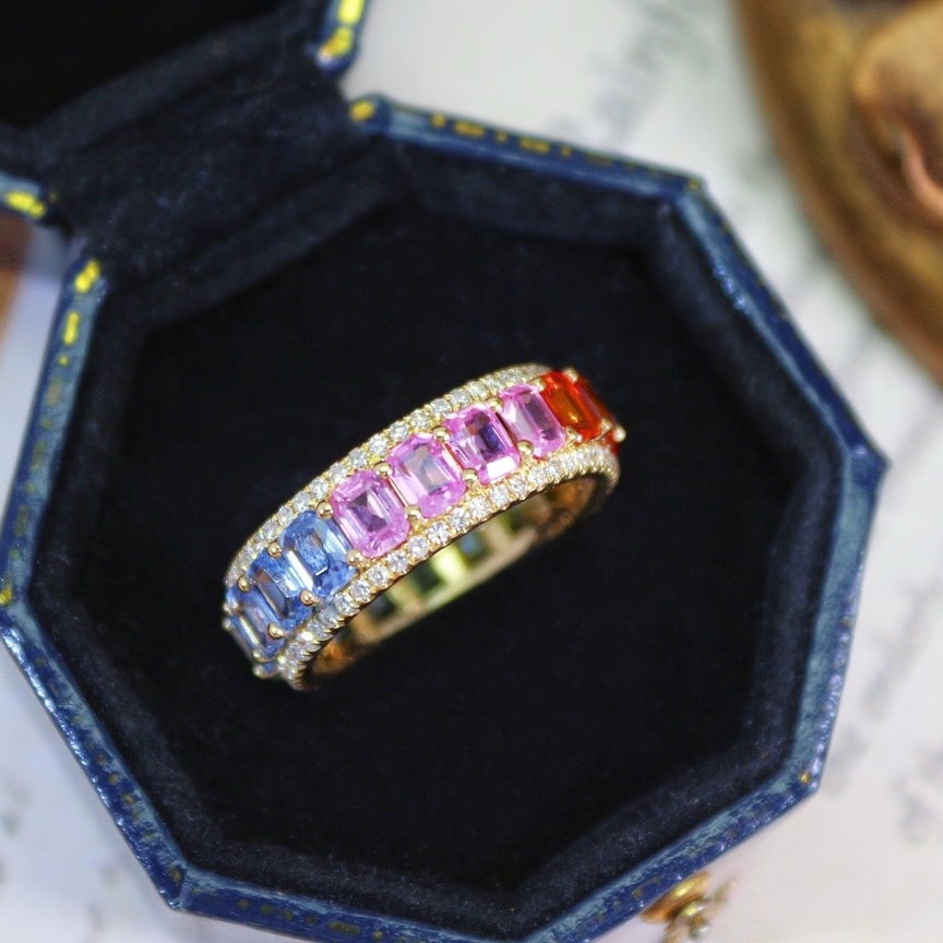 14k Gold 5.73 Ctw Natural Sapphire & Diamond Ring - 4