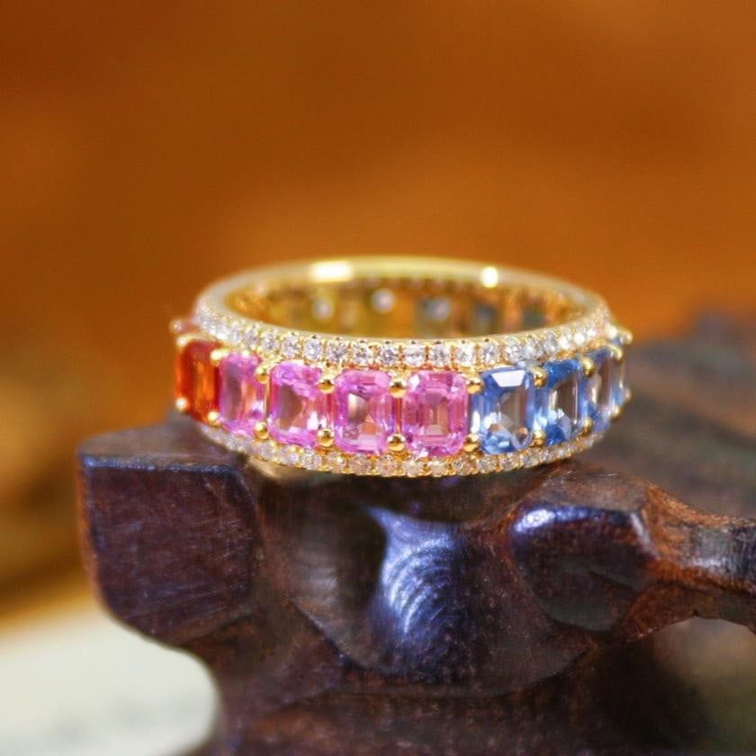 14k Gold 5.73 Ctw Natural Sapphire & Diamond Ring - 7