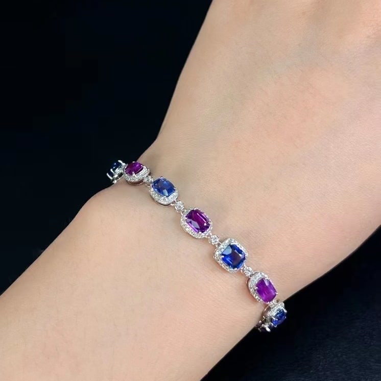 14k Gold 9.90 Ctw Natural Sapphire & Diamond Bracelet - 2