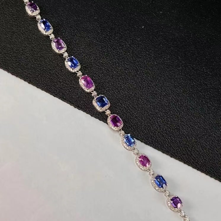 14k Gold 9.90 Ctw Natural Sapphire & Diamond Bracelet - 3