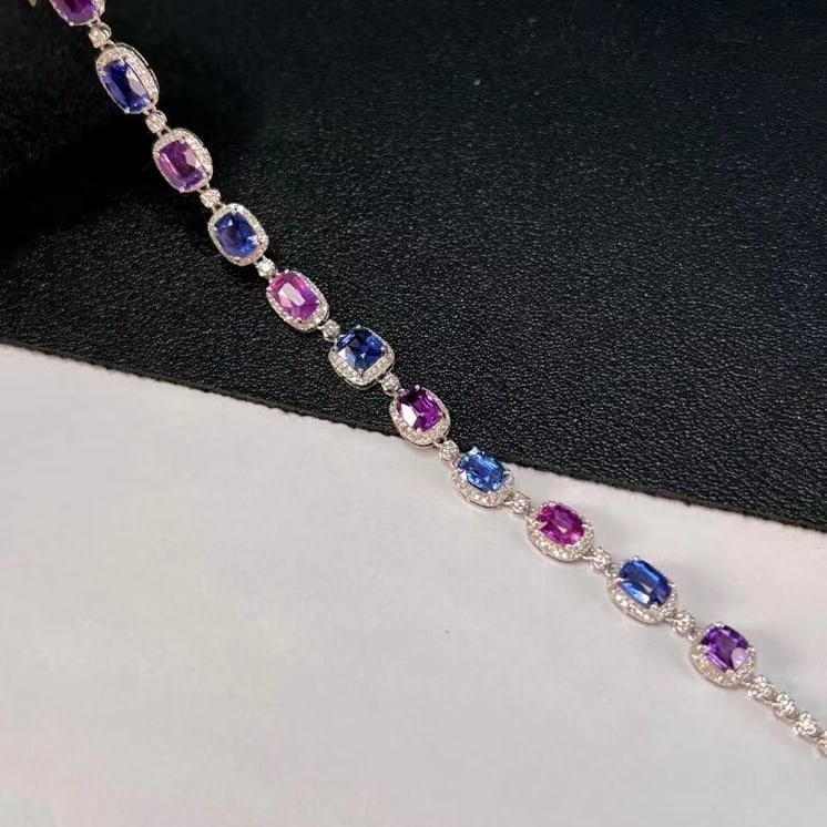 14k Gold 9.90 Ctw Natural Sapphire & Diamond Bracelet - 4