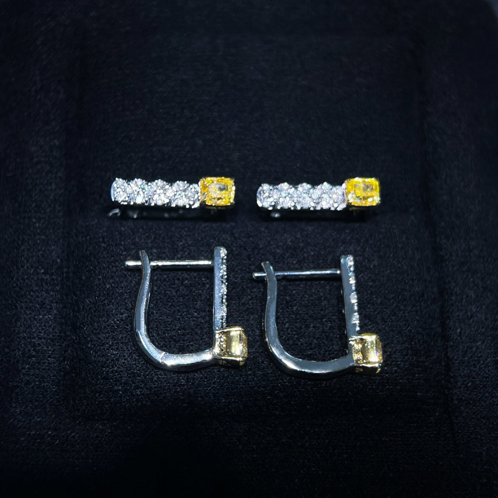 14k Gold 0.48 Ctw Natural Yellow Diamond & Diamond Earrings - 2