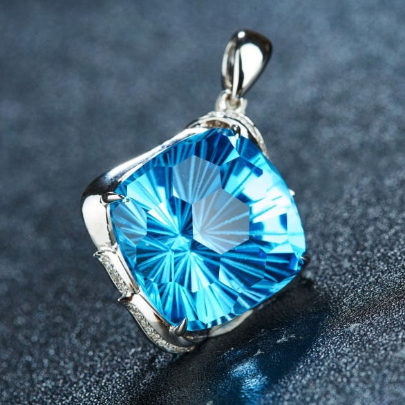 14k Gold 30 Ct Natural Topaz & Diamond Pendant( Without Chain ) - 7
